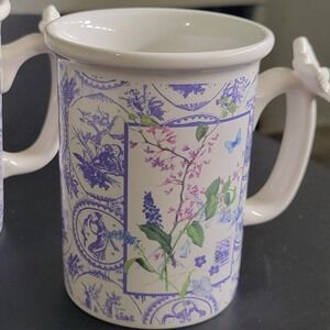 Hallmark Houston Harvest Butterfly Handle Coffee Cup Mugs Lavender Flowers Set 2